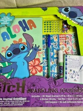 Disney Lilo & Stitch Aloha Sparkling Journal Set - Blue & Purple